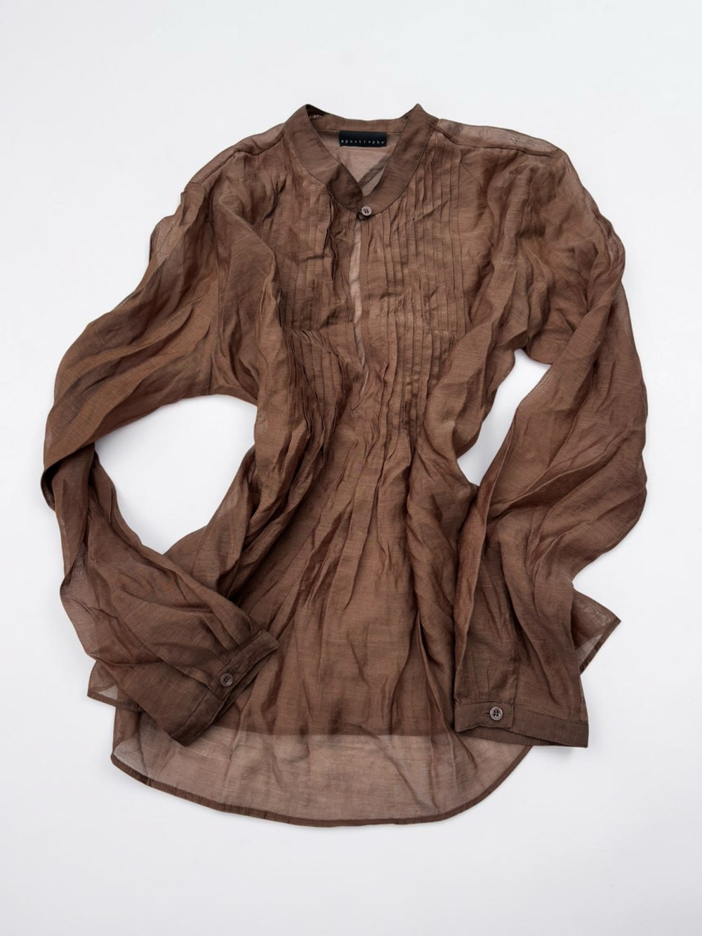 Chocolate Brown Sheer Pintuck Blouse Y2K Shimmer Apostrophe Office Siren M